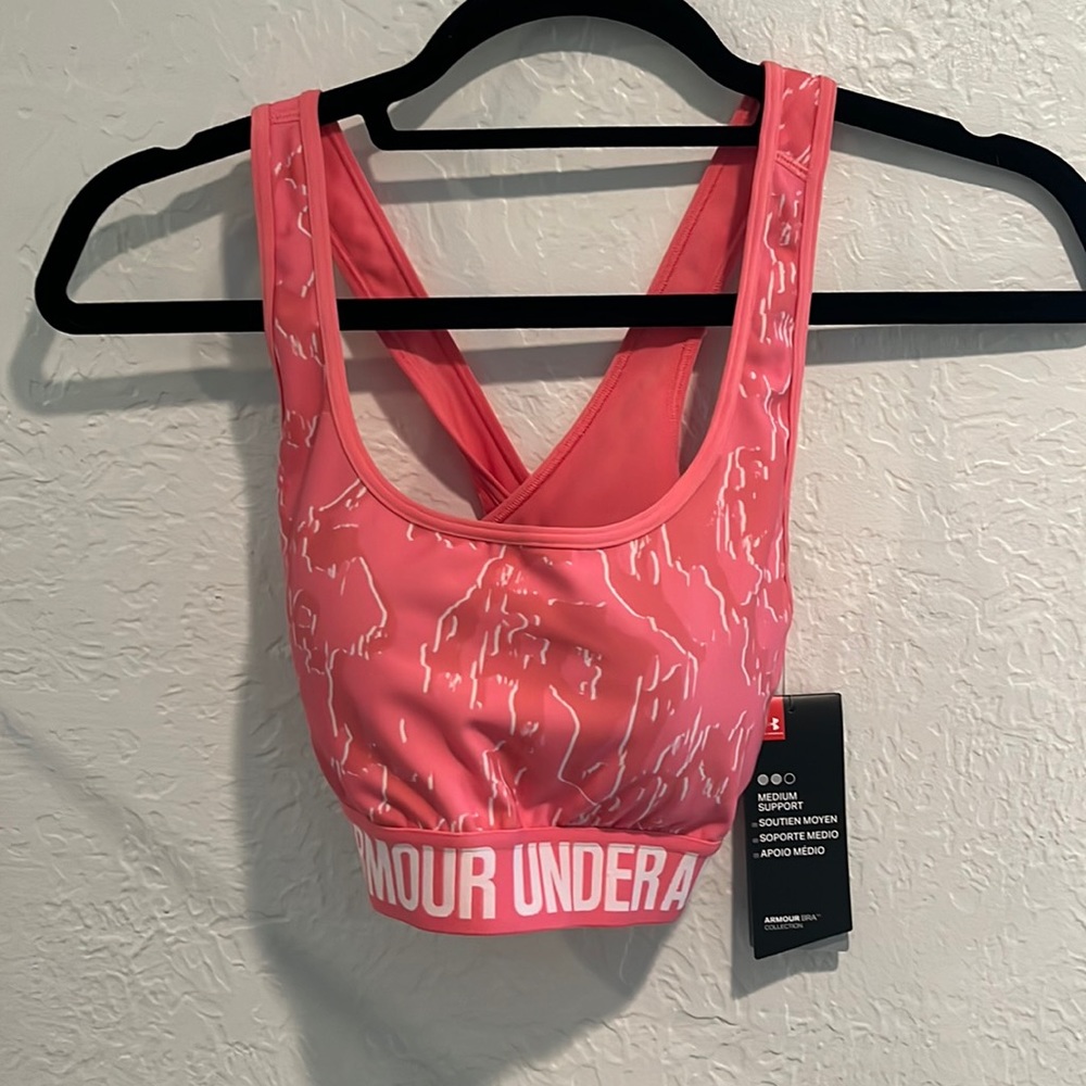Under Armour sport bra. Pink and white
